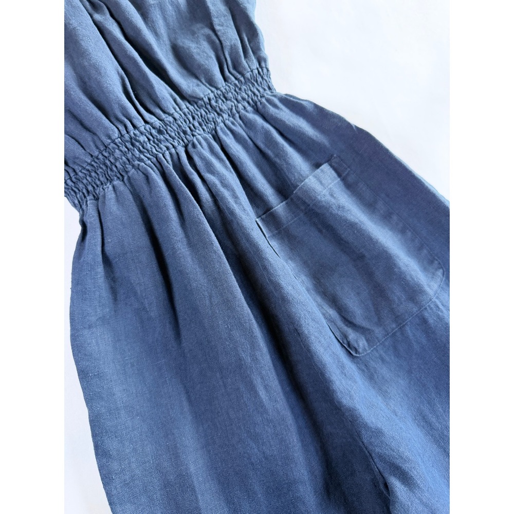 Whistles Etta Jumpsuit Women US 0 Blue Linen Wrap Tie Waist Wide Leg Cap Sleeve - Picture 15 of 16